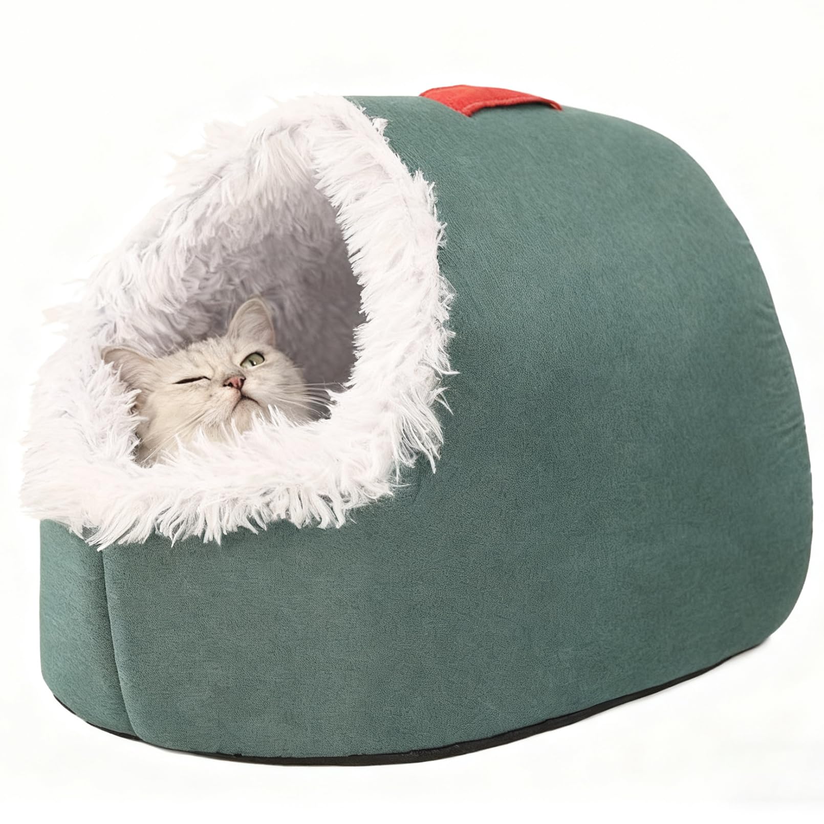 Pet Cozy Warm Cave Bed – Soft, Plush Cat and Dog Cave Bed, with Plush Cushion for Small to Medium Pets, Provides a Comfortable, Cozy Private Space for Your Pet to Sleep and Rest (Green,M)