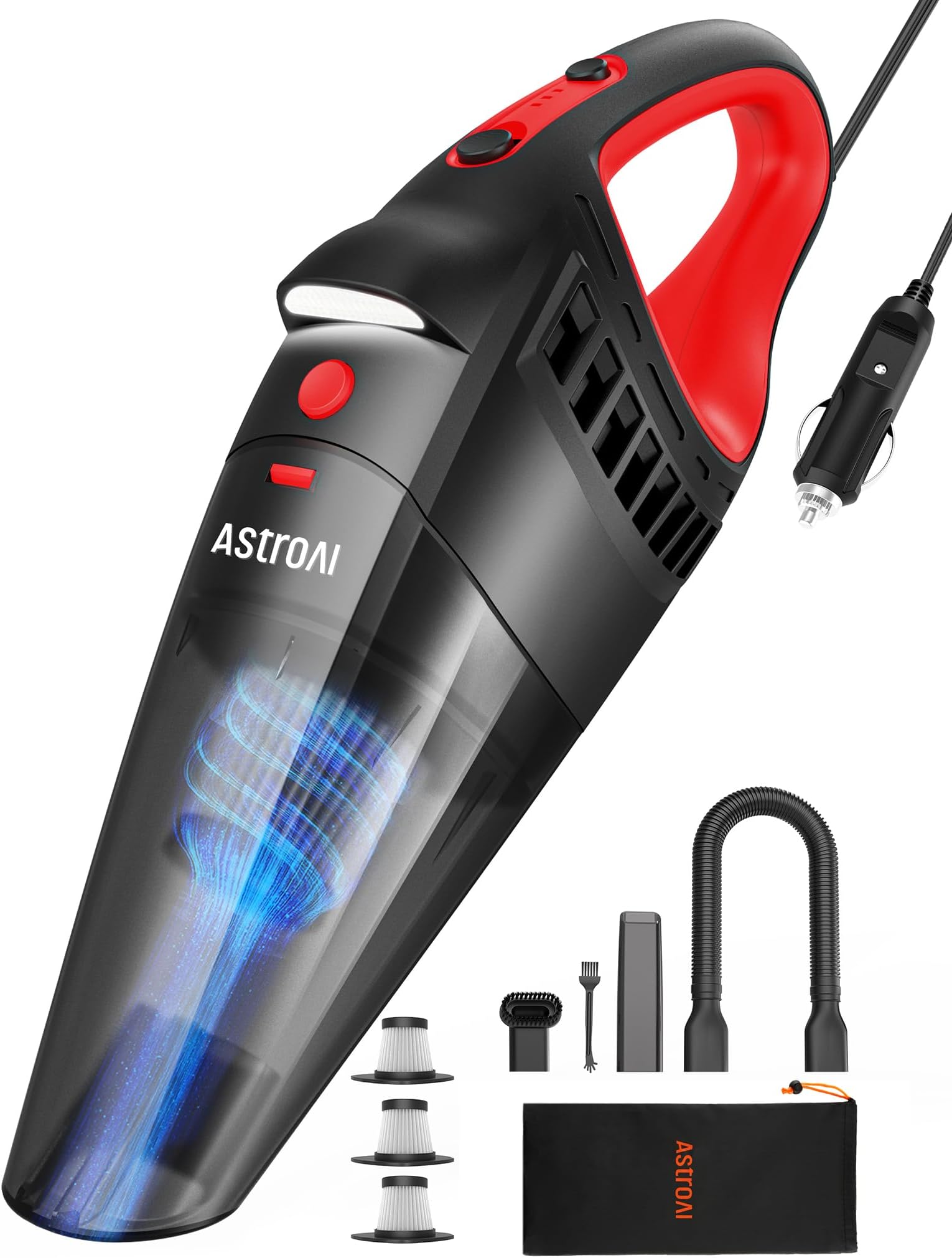 AstroAI Car Vacuum Cleaner with 1 Year Warranty, Portable Handheld Vacuum Cleaner with 100 Watts 12V DC Power, Strong 7500PA, HEPA Filter,16.4 Ft Long Cable, LED Light, 3 Filters for Quick Cleaning