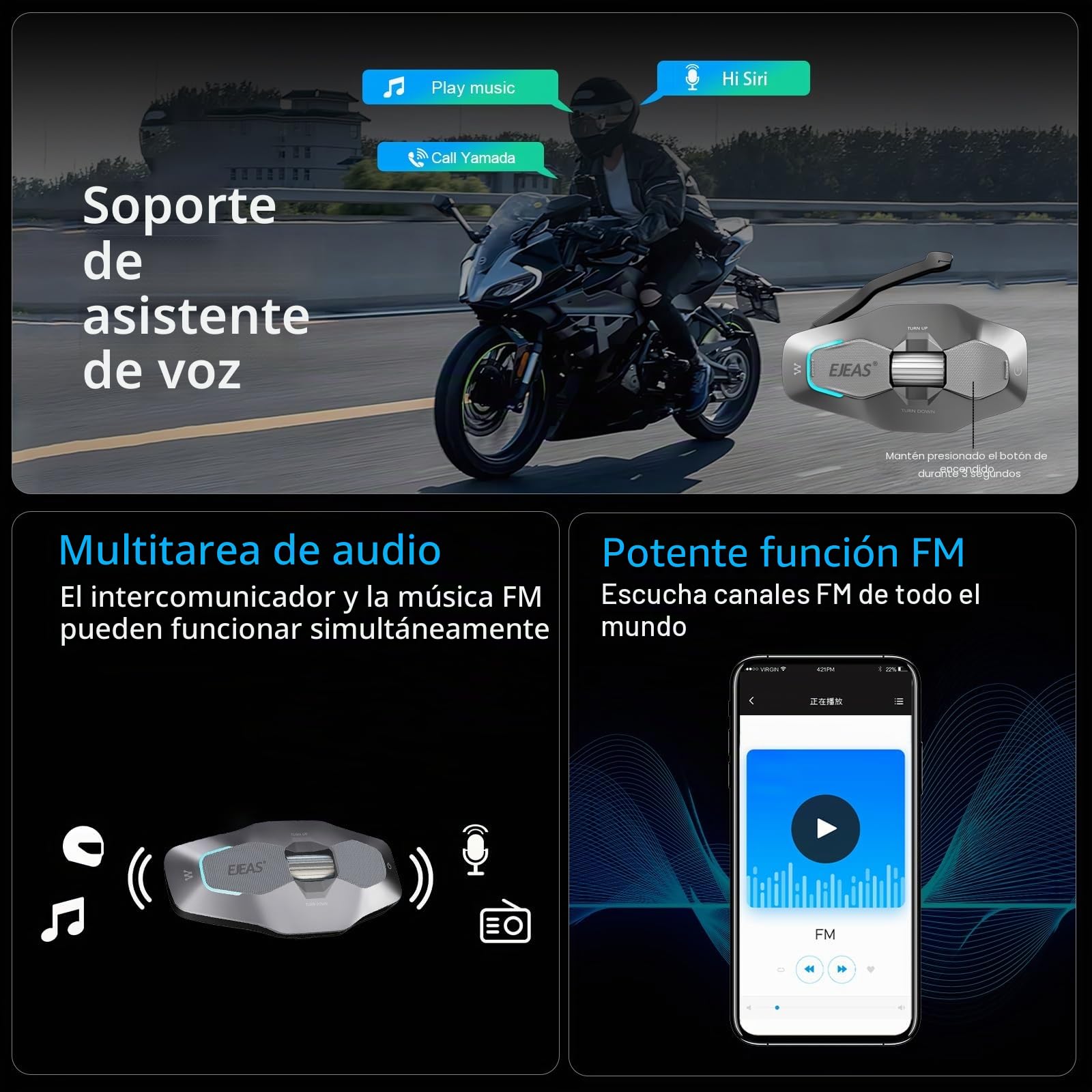 SolaMr X10 Intercomunicador Moto, Mesh 4.0 Freecom para 2-10 Personas, Bluetooth 5.1 Intercom con una Gran Distancia de hasta 1500 m, Red Integrada con Teléfono Móvil sin Límite de Distancia - Plata