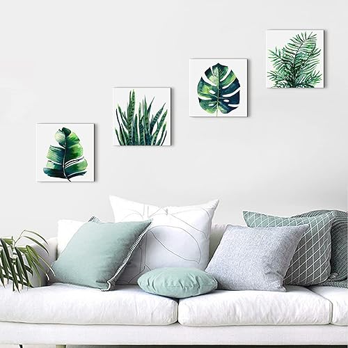 Miniatura 57 de Arte de pared de naturaleza con plantas verdes, decoración de pared de hojas botánicas tropicales, impresiones en lienzo para dormitorio, Hoja
