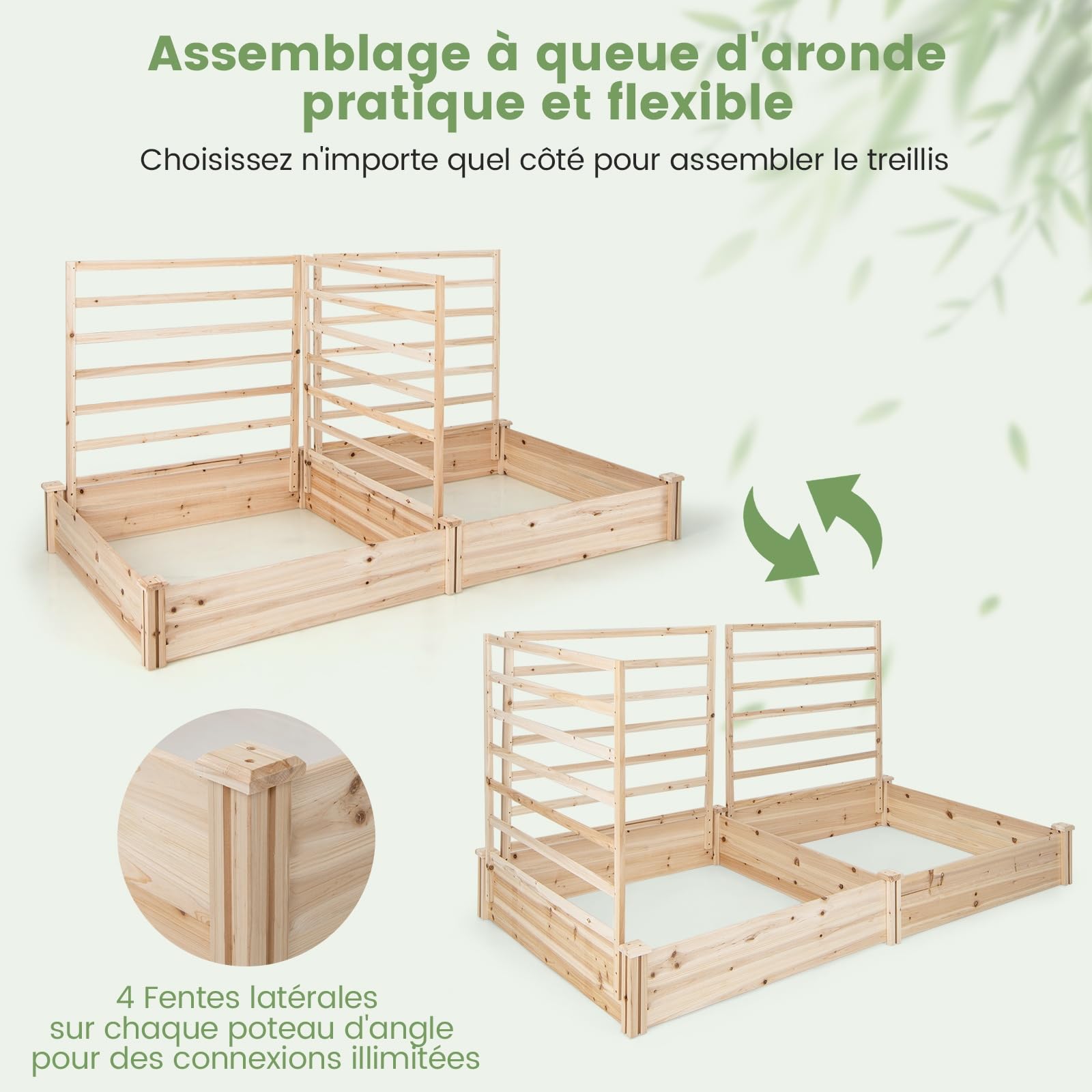 RELAX4LIFE Jardinère Surélevé en Bois avec 3 Treillis, 2 Bacs à Plantes Carré Potager surélevé Extérieur 2.2X 1.2x1.1M, Bac à Plantes Surélevé sans Fond pour Fruits Légumes Fleurs Herbes, KX8439FR