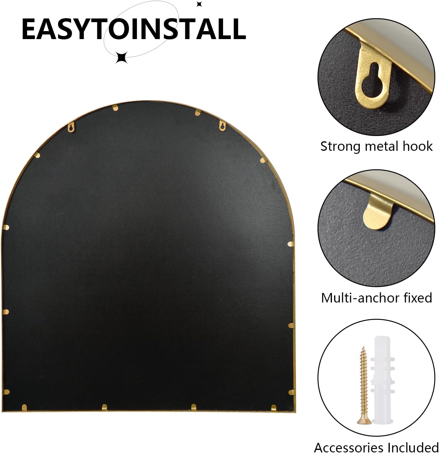 Wall Mirror, Arched Mirror 42"x 24", Large Mirrors Decorative Vintage Wall-Mounted Mirror for Living Room, Bedroom, Entryway, Bathroom Gold