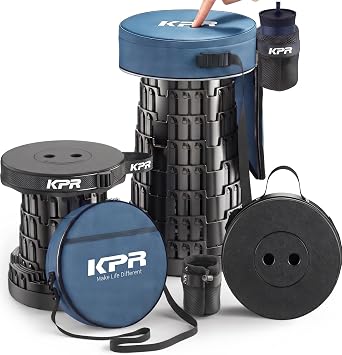 KPR Portable Collapsible Stool for Adults, 3-in-1 Cushion Bag, 620 lbs | Retractable Padded Heavy-Duty Stool, Lightweight but sturdy, Telescoping 2.5-18in Adjustable,Travel, Fishing,Hiking,BBQ