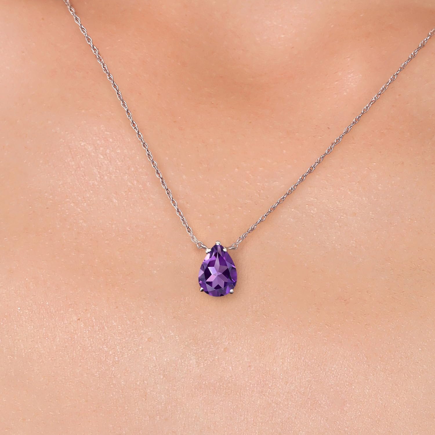 Gem Stone King 14K White Gold Purple Amethyst Pendant Necklace for Women | 1.09 Cttw | Gemstone February Birthstone | Pear Shape 9X6MM | With 18 Inch Chain - Image 3