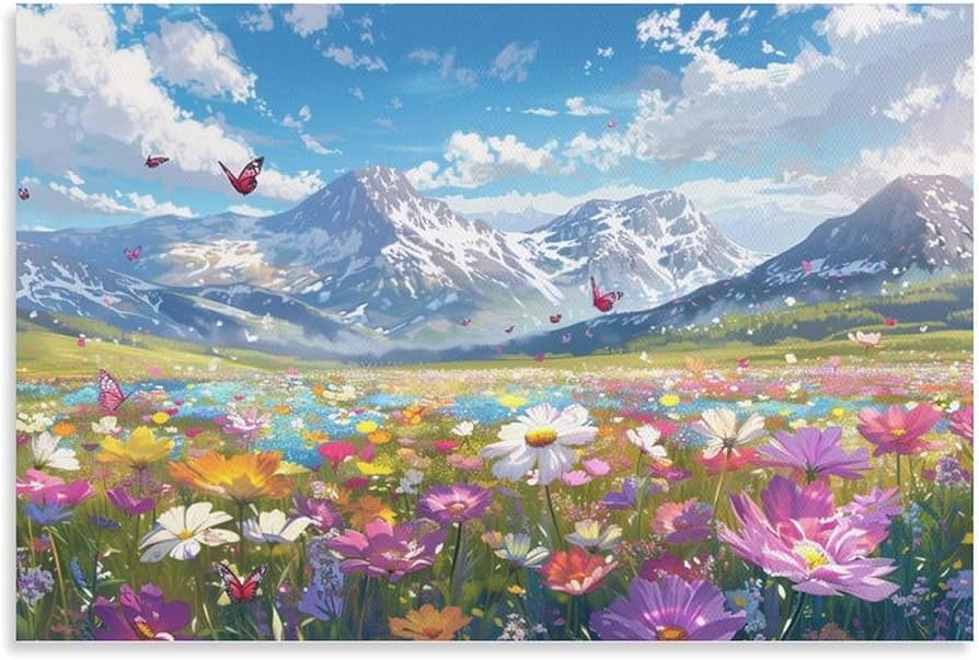 海外作者　花畑　風景画 油彩画 装飾フレーム付き 海外作者 花畑 風景画 油彩画 装飾フレーム付き 風景画 油彩画