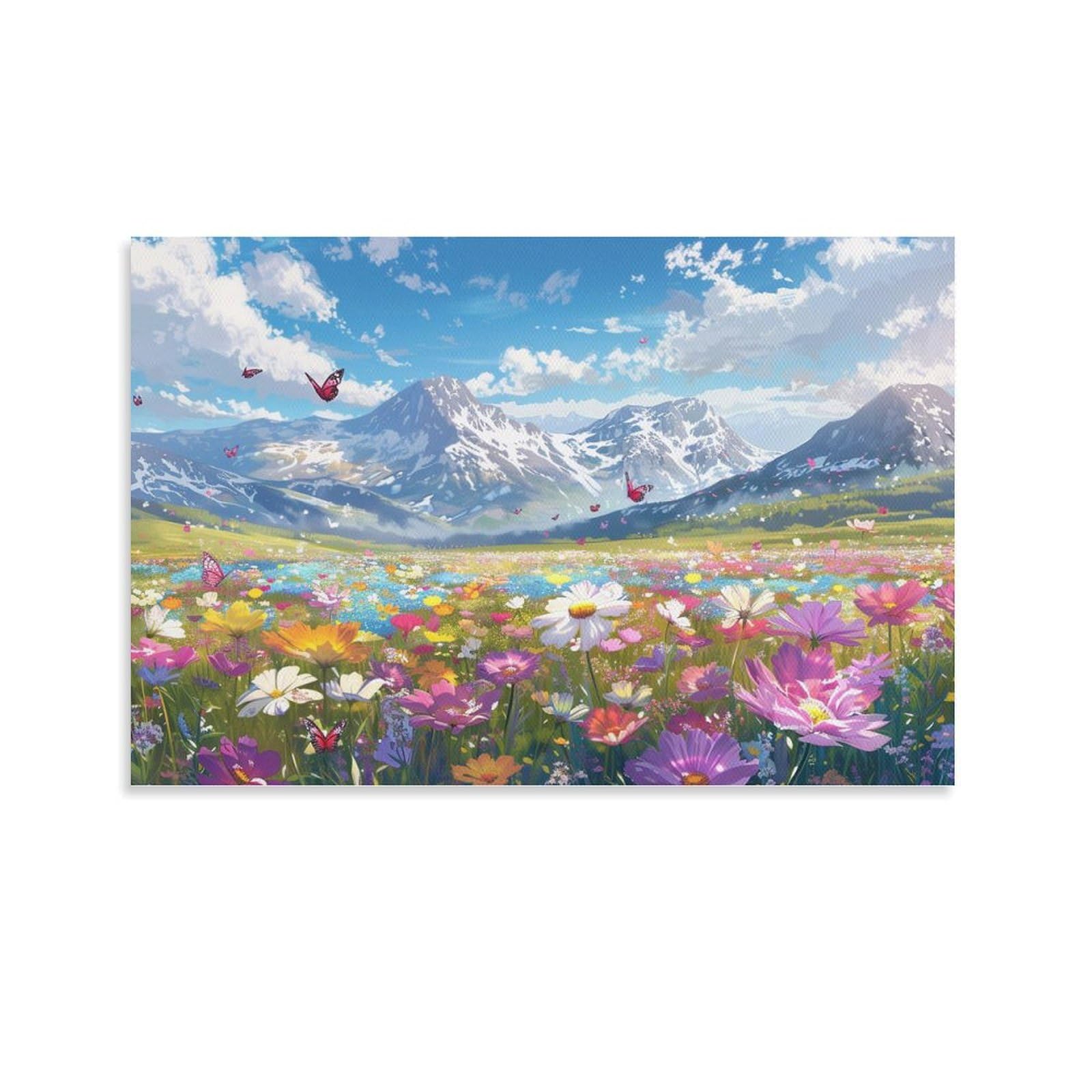 Amazon.co.jp: 絵画 山の下に広がる色とりどりの花畑 アートパネル