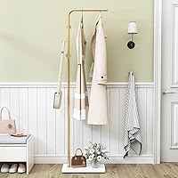 Vista 7 de TIEOU Gold Coat Racks, Metal Coat Racks Freestanding with Crossbar and 3 Hooks, Modern Coat Hanger with Marble Base, L Shaped Coat Stand for