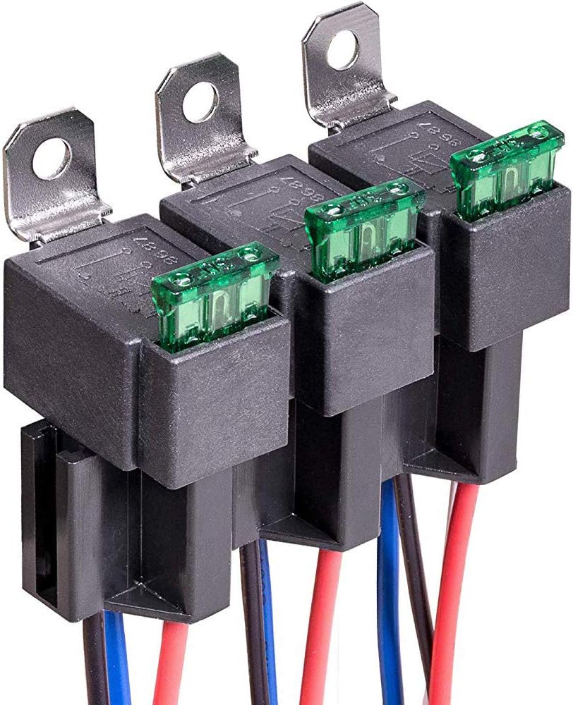 3pcs 12V Fuse Relay Switch 12 AWG Harness Set with Built-in Diode- 30A ATO/ATC Blade Fuse, 4-Pin SPST Automotive Electrical Relays