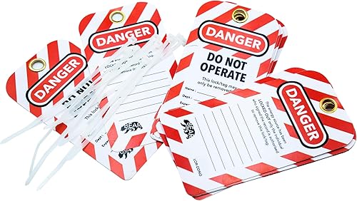Miniatura 1 de BearLOTO Etiquetas de bloqueo | Laminadas y resistentes a la intemperie | Paquete de 30 etiquetas de peligro rojo "No operar" | Para equipos fuera