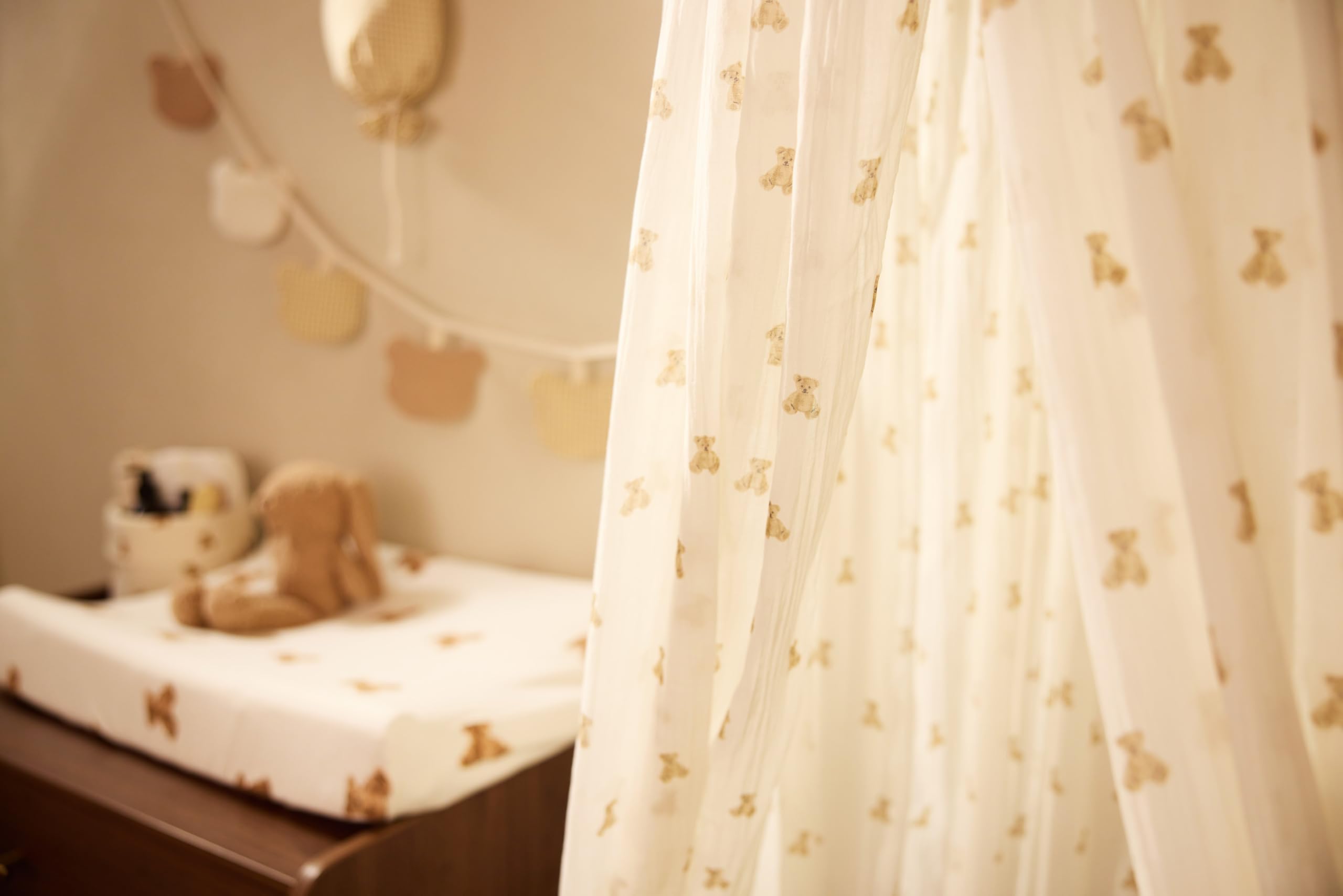 Jollein Ciel de lit Mini Teddy Bear - Hauteur 245 cm - Ciel de lit pour Chambre bébé - certifié Oeko-TEX - avec Motif Mini Teddy Bear