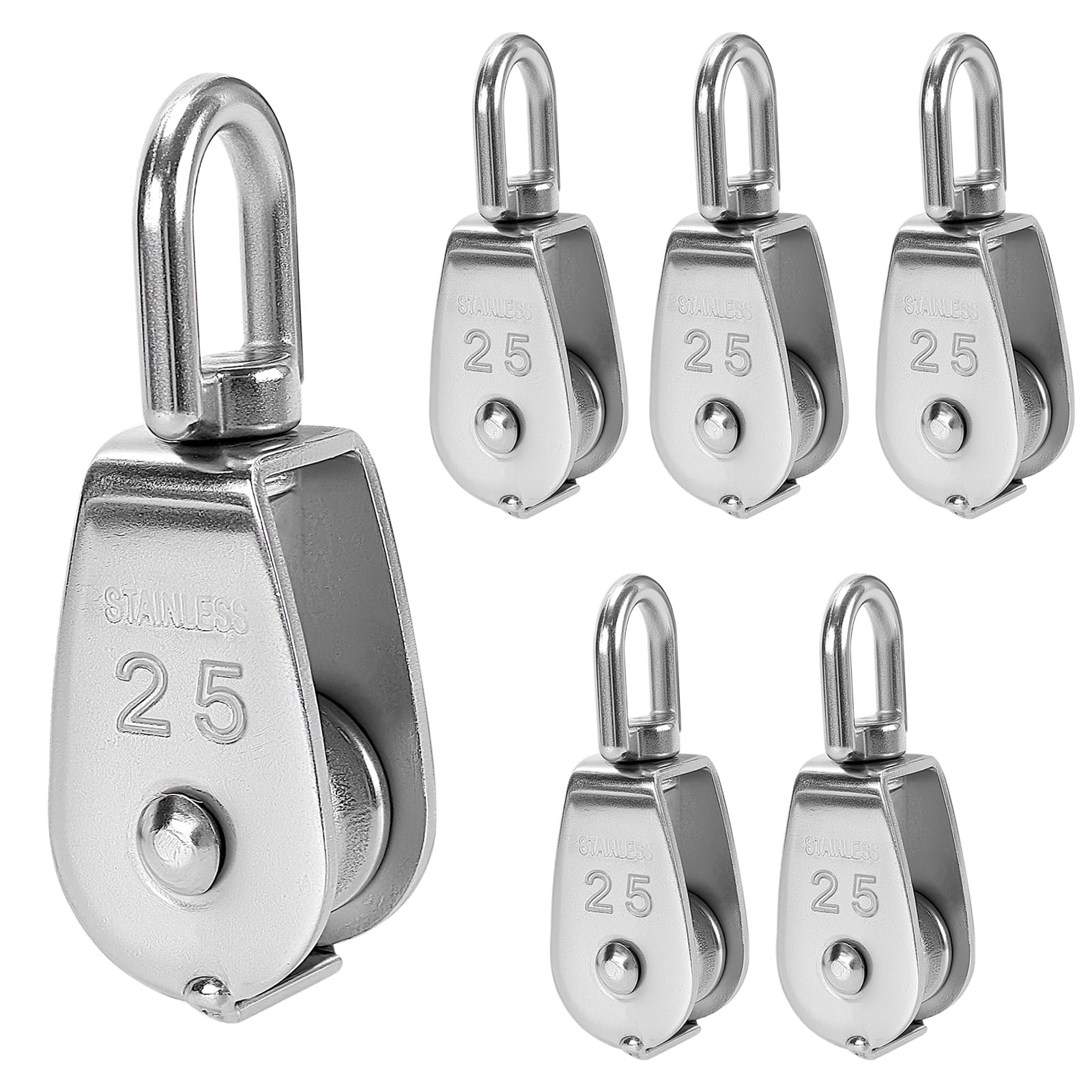 Lot de 6 poulies simples M25 en acier inoxydable, 25 mm, pour levage et gréement
