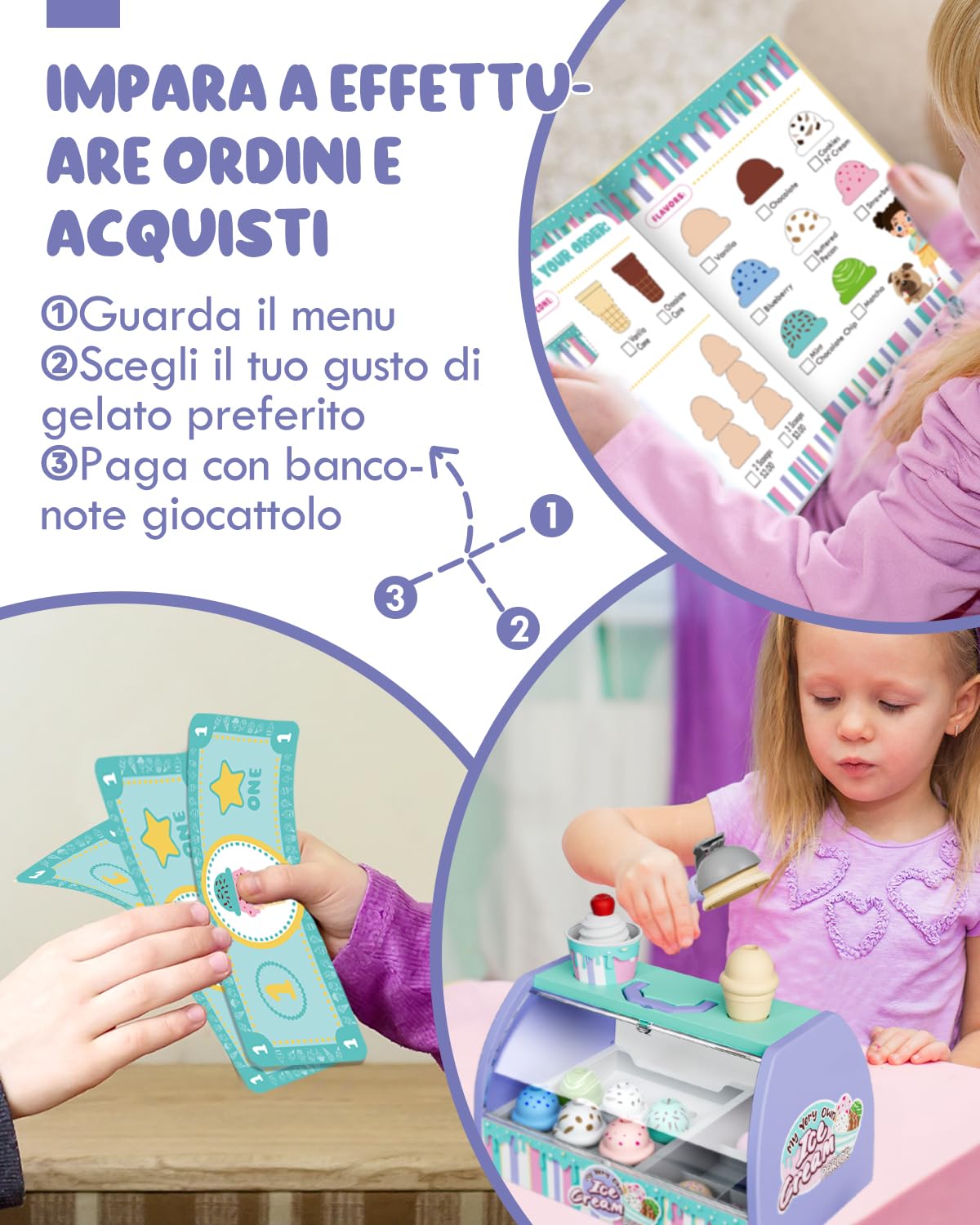 Lehoo Castle Gelateria Giocattolo Bambini, Cucina Giocattolo per Bambini, Giochi di Ruolo Regalo per Bambina 3 Anni(Viola)