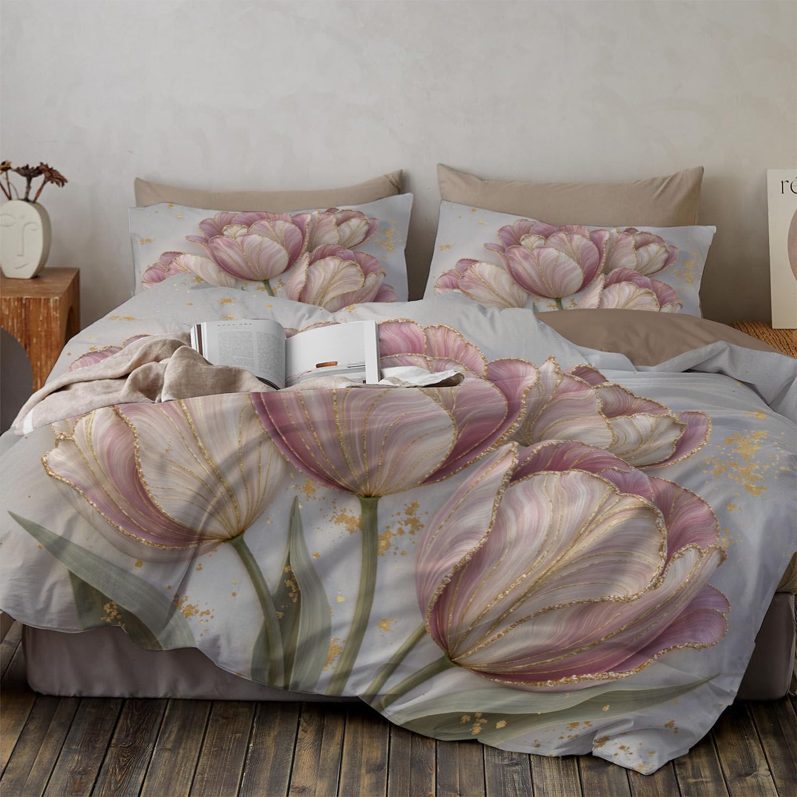 Housse de couette microfibre douce rose finis les plis lit enfant 140x200
