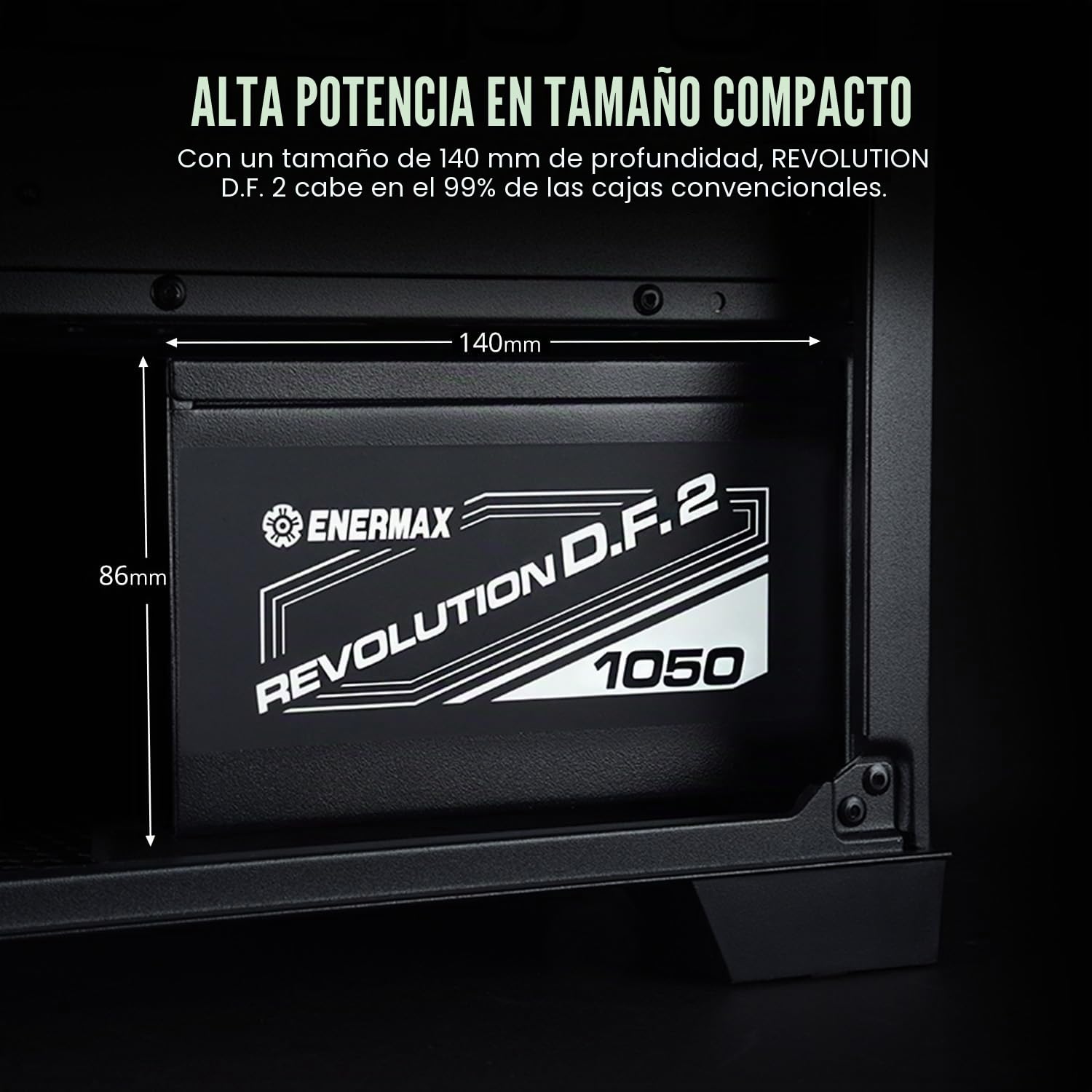 ENERMAX Revolution D.F. 2 ATX Compacto Fuente de Alimentación 1050W 80Plus Gold (Totalmente Modular, Cable Plano Cable, Semi-Fanless), ERS1050EWT, Negro