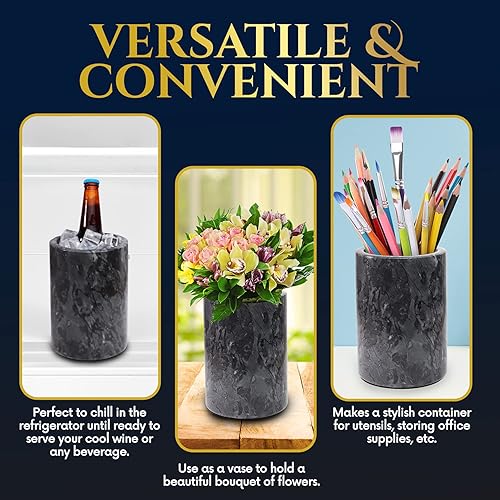 Miniatura 15 de Homeries Cubo enfriador de vino de mármol, enfriador de vino y champán para fiestas, cenas, mantiene el vino y las bebidas frías, enfriadores