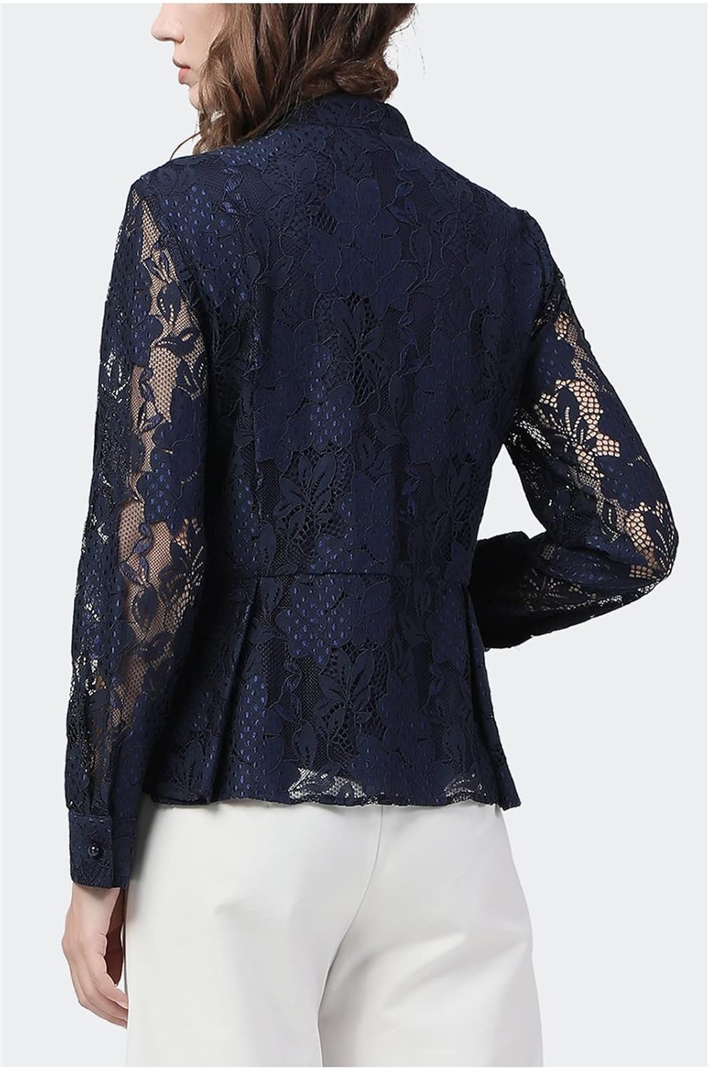 Square Neck Lace Top Women Thin Waist Outwear Hollow Out Floral Blouse Spring Autumn Shirt