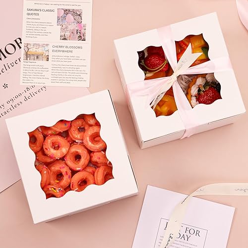 Miniatura 6 de Moretoes 15 cajas para tartas de 6 x 6 x 5 pulgadas, recipientes pequeños para tartas Bento con ventana, mini portadores de cupcakes blancos para