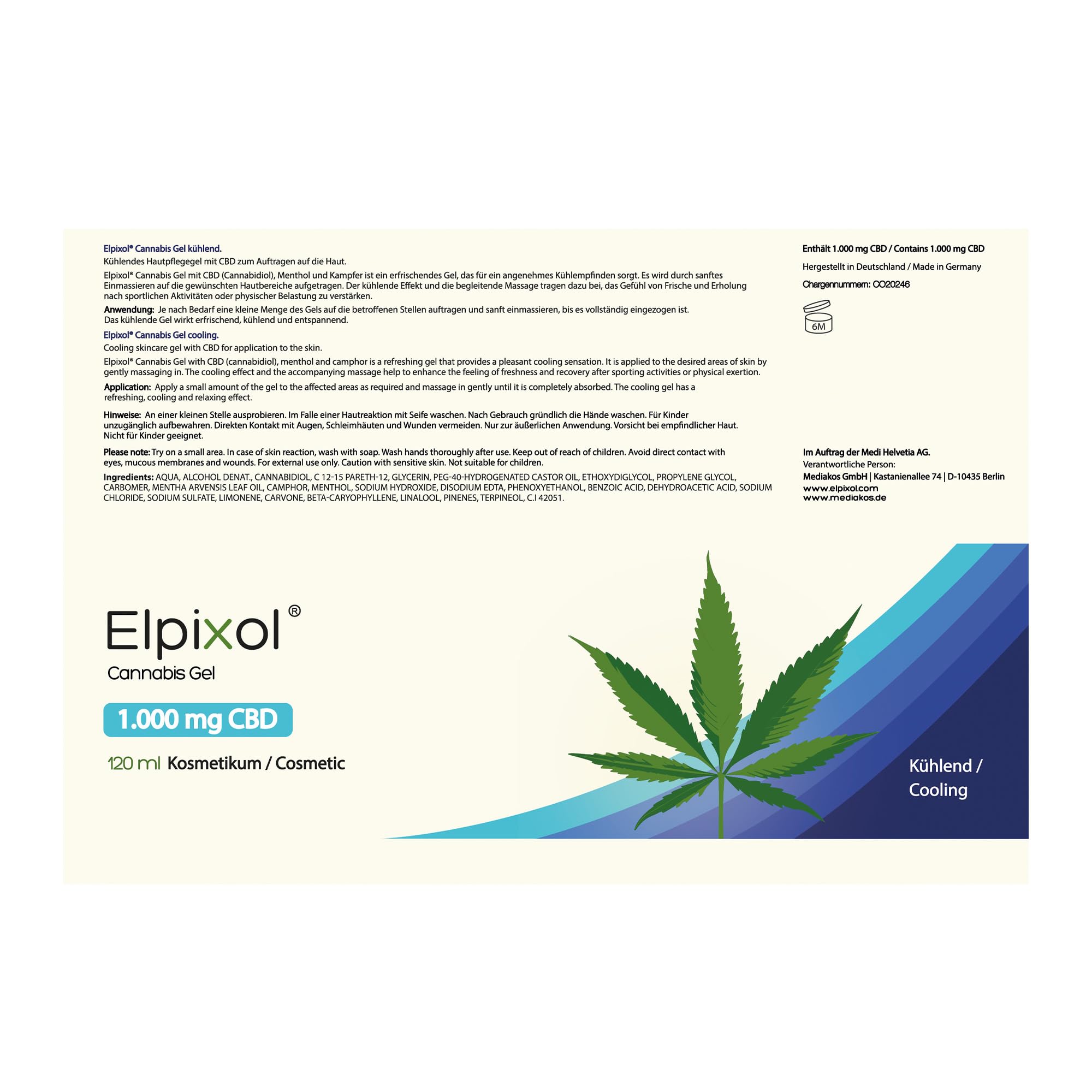 Kühlende CBD Creme - Cannabis Salbe mit 1000mg CBD und Menthol – Kühlgel entspannt müde Muskeln und erfrischt strapazierte Haut - Pflegende Salbe nach Sport & hoher Belastung (120ml)