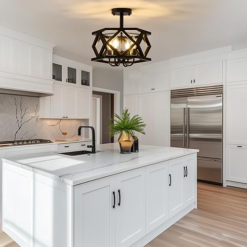 Miniatura 9 de Lámpara de techo semiempotrada negra, moderna lámpara de techo de metal, lámpara de techo de metal de 4 luces, lámpara de araña pequeña para