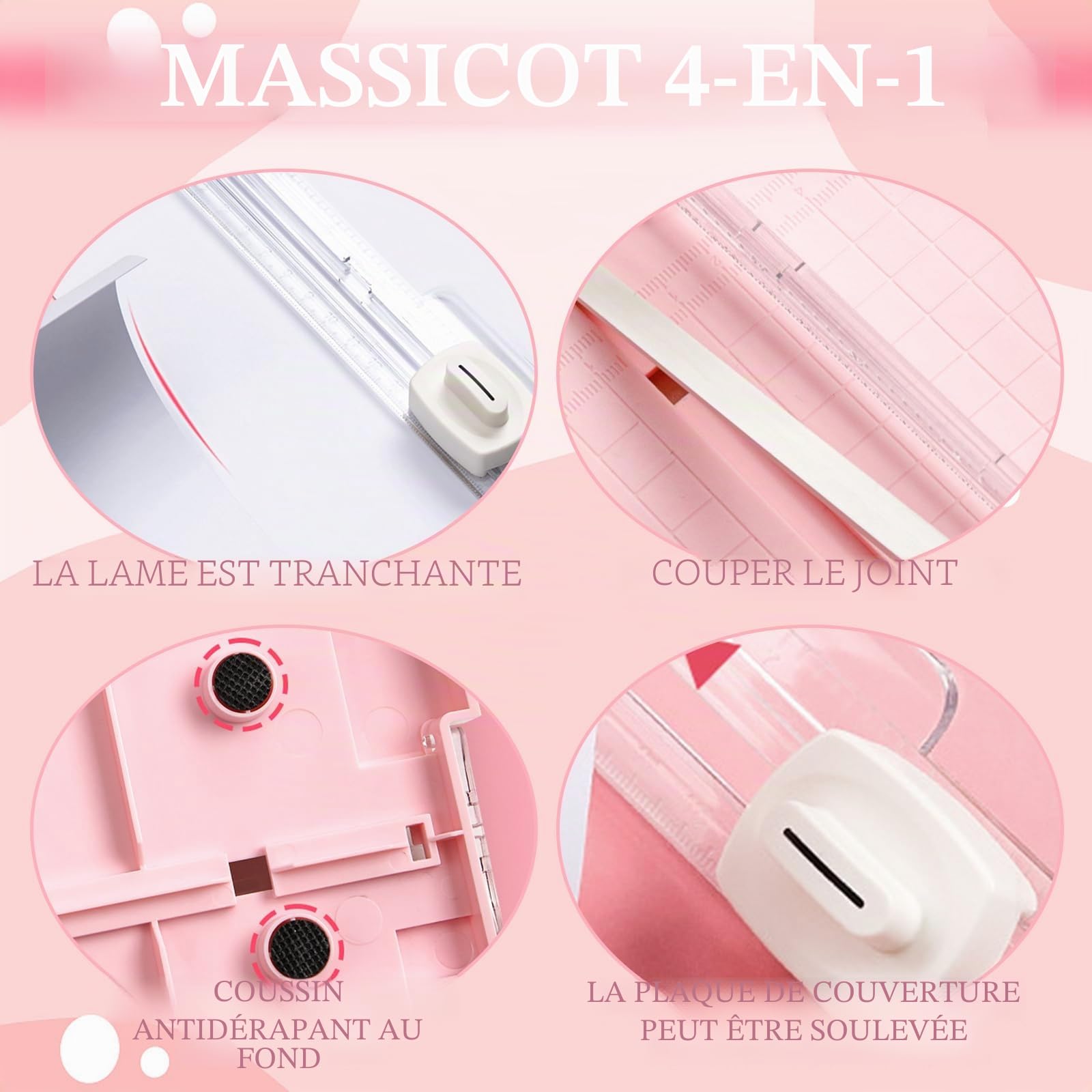 Lot de 1 cutters Massicot,Coupe Papier 4 En 1,Massicot Scrapbooking,Avec Protection de SéCurité Pour Couper des Courbes Droites en PointilléS Et des Lignes de Plis pour Papier,Photo,Carte