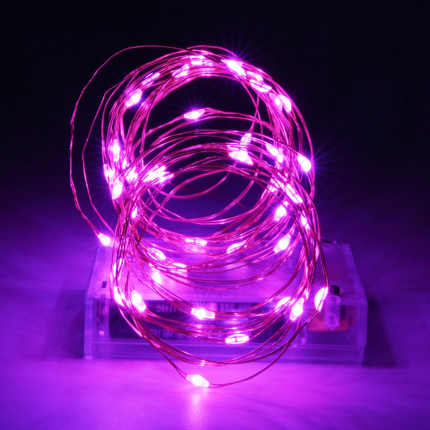 Guirlande lumineuse de Noël à piles avec 8 modes clignotants et minuterie de 8 à 16 heures, 5 m, 50 LED en fil de cuivre (rose)