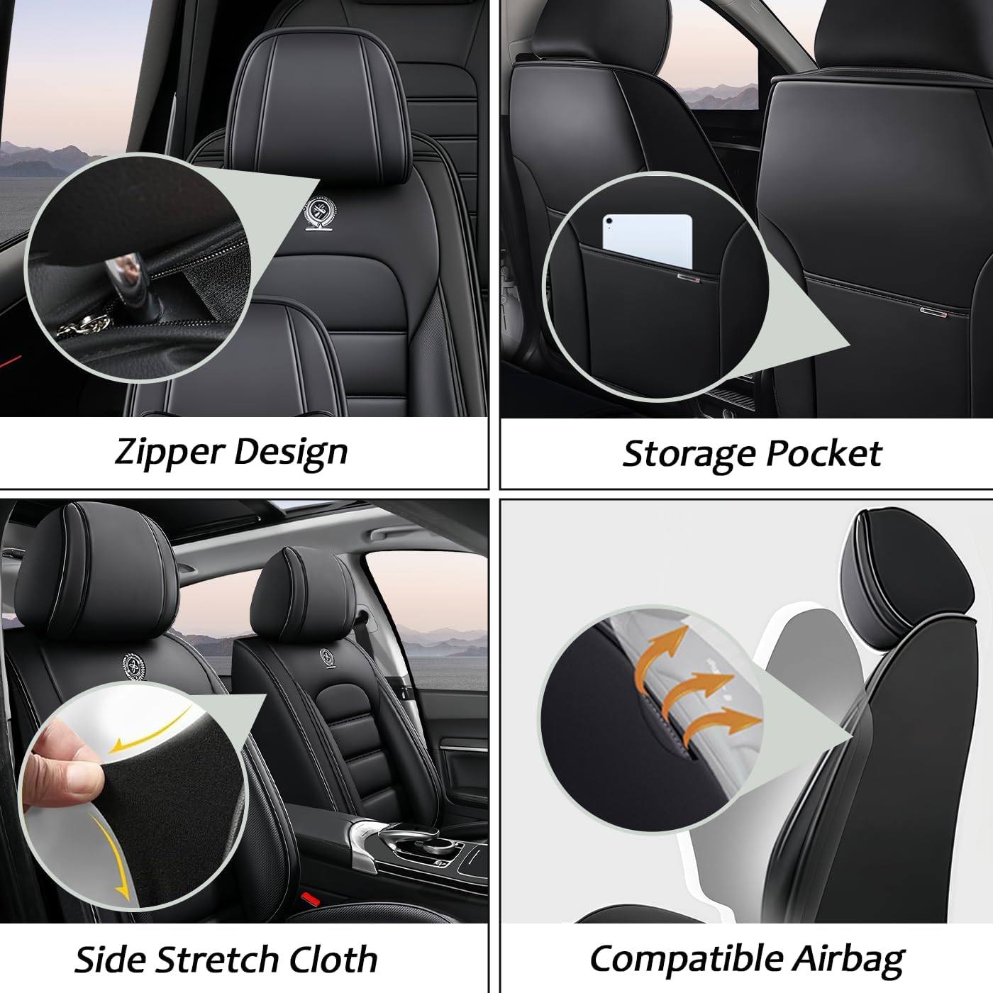 Car Seat Covers for GMC Acadia 2016-2026| 7 Seat Car Seat Cover | No-Slip Waterproof Breathable Faux Leather Automotive Seat Covers Auto Interior Covers | Black Full Set