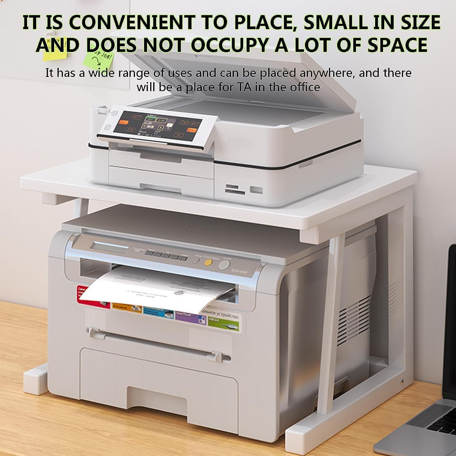 木製プリンターラック デスクトップスタンド 省スペース 収納 48*30*27cm 家庭/オフィス用 ホームオフィスデスク整理 (4