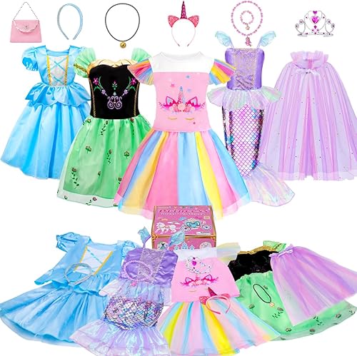 Meland Vestido de princesa - Vestido de princesa para niñas con juguetes de princesa, regalo de cumpleaños de Navidad para niñas de 3 a 8 años