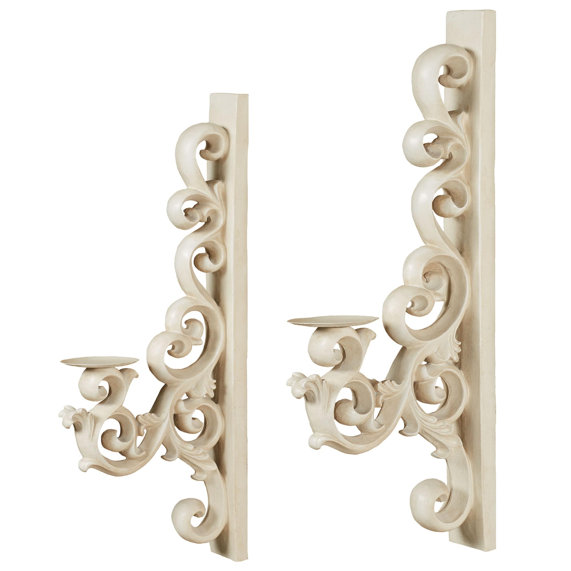 Astrella Antique White Scroll Wall Sconce Set of Two | Victorian Style Vintage Decor for Bedroom, Living Room, Hallway, Foyer | Hanging Sconces for Candles