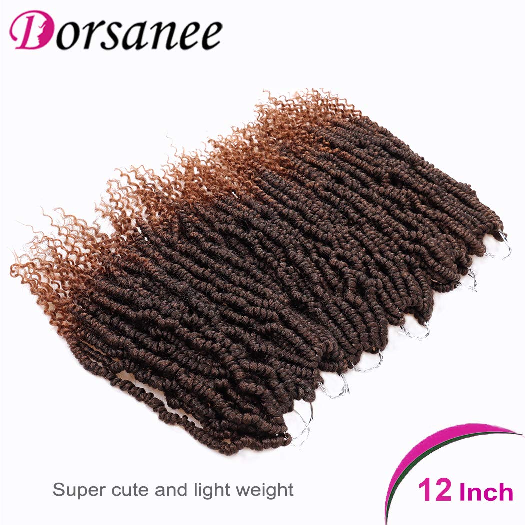 Bomb Twist Crochet Hair 12 Inch 6 Packs Ombre Brown Mini Passion Twist Crochet Hair for Black Women Pre-looped Spring Twist Crochet Braids Nubian Twist Synthetic Hair Extension (T30#)