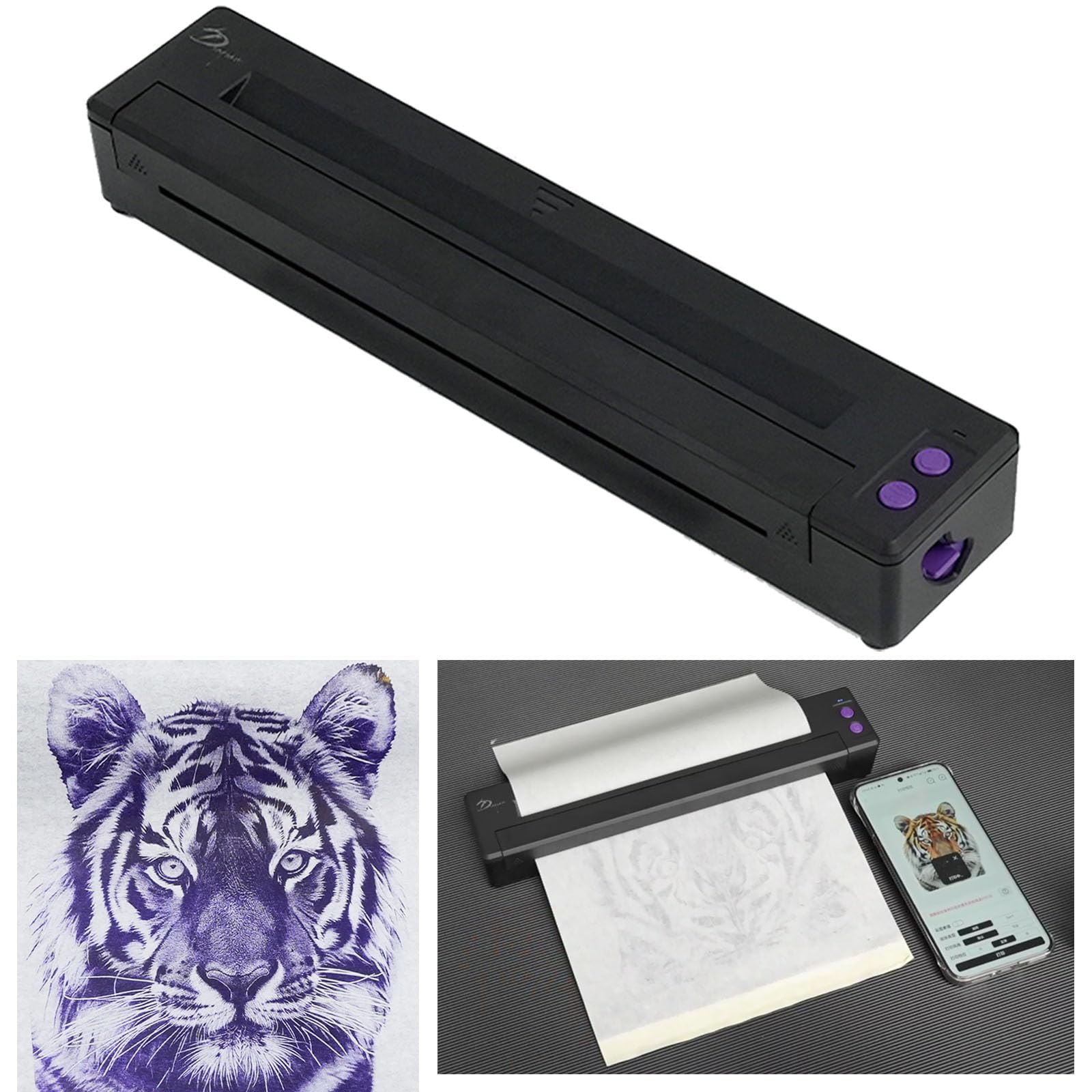 Tattoo Stencil Printer - Bluetooth Portable Tattoo Stencil Transfer Machine Copier with 10Pcs Transfer Paper Wireless Thermal Tattoo Copier Machine Mini Tattoo Printer