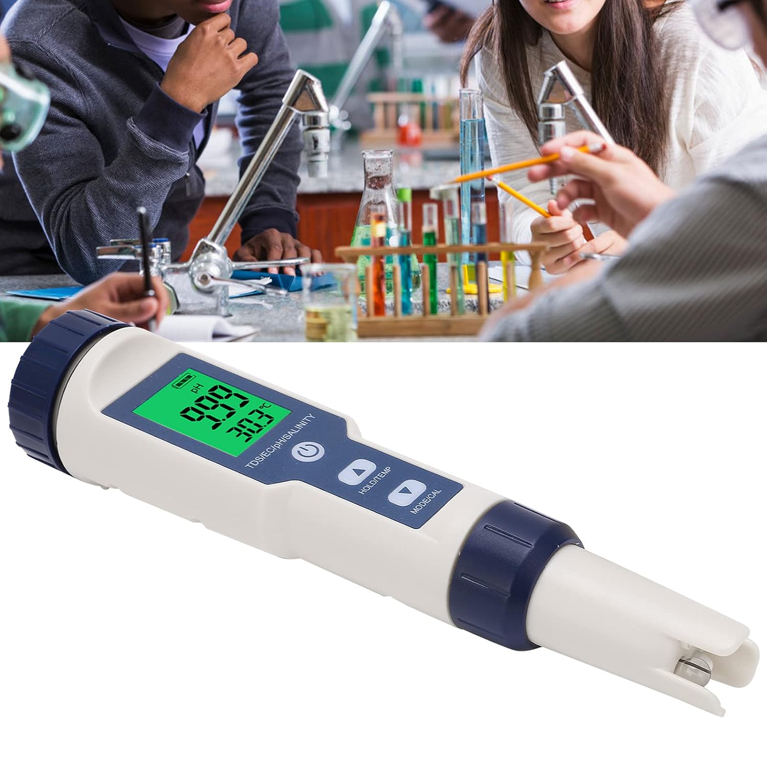 EZ-9909SP 5 in 1 Water Test Pen Analyzer, PH TDS EC Salt Temp Meter with Auto Calibration, IP67 Water Proof Design, Large LCD Backlight for Aquariums, Pools, Hydroponics