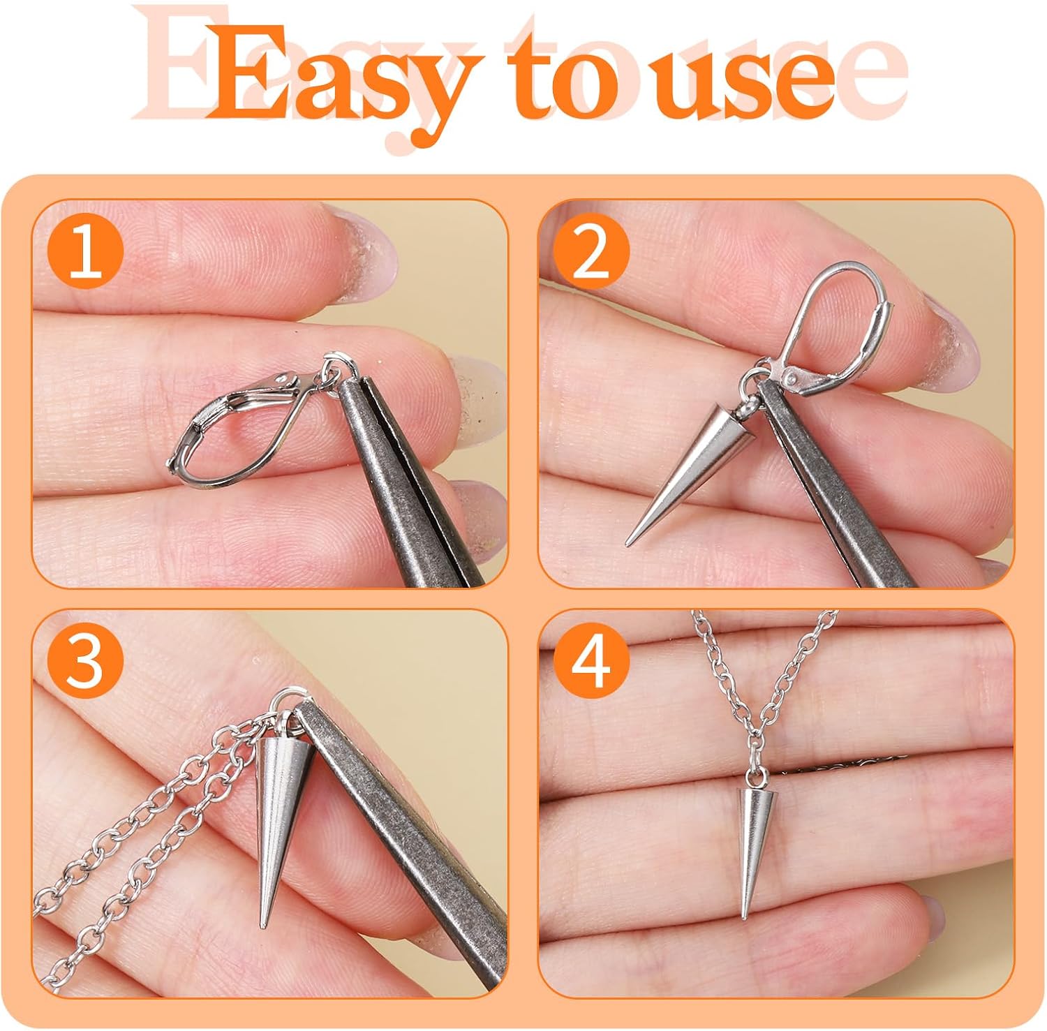 50 Pcs Stainless Steel Cone & Spike Charms Spike Beads Silver Cones Charm Cone Pendants Spikes Punk Style Dangle Earrings & Bracelet Charms for DIY Necklaces Bracelets Earring Making