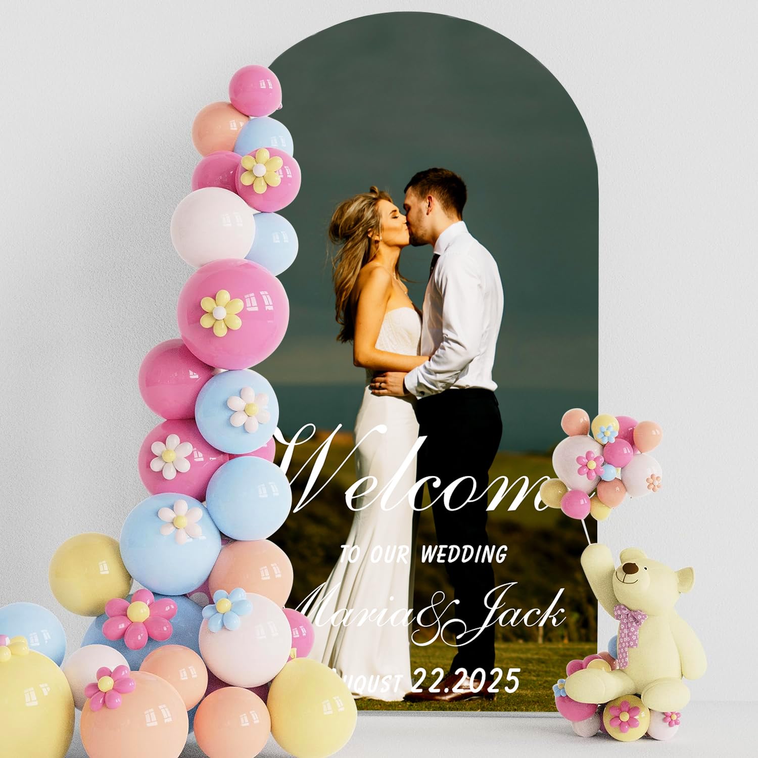 Mrsivrop Personalized Spandex Arch Cover - Wedding Arch Backdrop Cover Fit Round Top Backdrop Frame Stand, Custom Arch Cover for Birthday, Theme Party