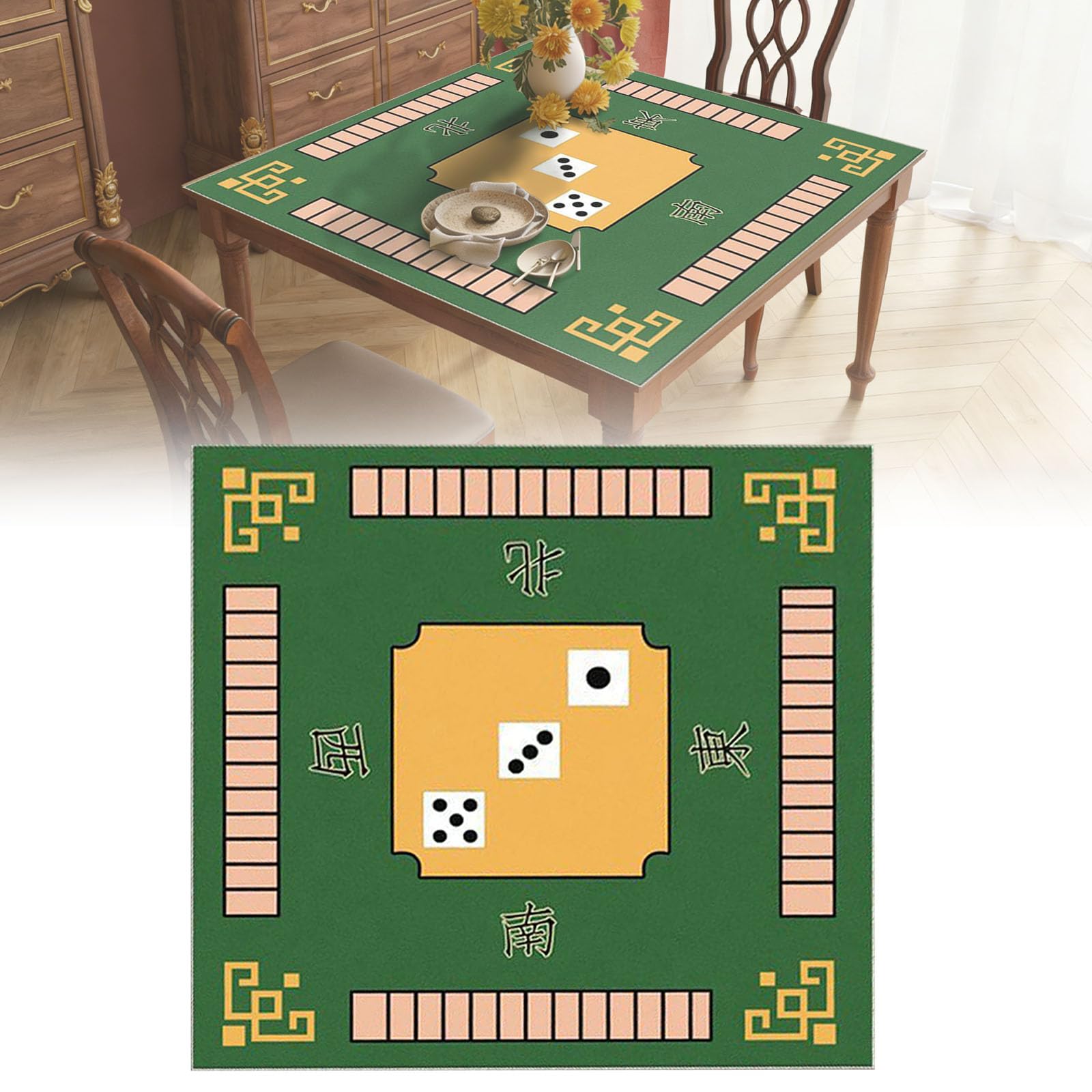pziutdema 75 x 75 cm Mahjong Mat, Non-Slip Wear-Resistant Table Mat, Non-Slip Noise Reducing Table Cover, Thickened Mahjong Mat, for Mahjong, Poker, Cards & Board Games (Green)