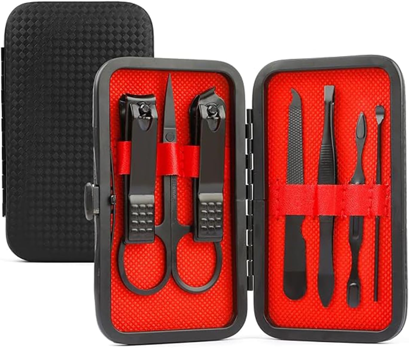 Premium 7-Piece Stainless Steel Manicure & Pedicure Set - Professional Nail Cutter/Care Kit with Toenail Clippers, Scissors, and Cuticle Trimmer - Includes Grooming Tools for Home or Travel (Black)