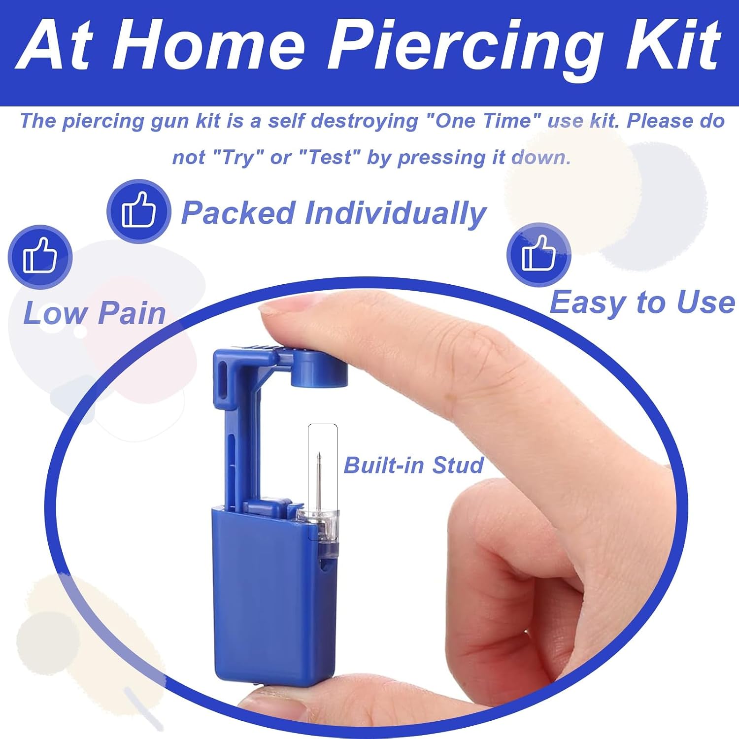 Nose Piercing Kit- 2 Pcs Blue Disposable Piercing Guns Built-in Nose Stud Low Pain Easy use Safe at Home Piercing Kit Tool for Women Men