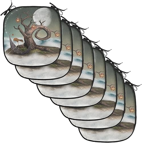 Miniatura 25 de Lunarable Cojín retro para silla, dibujo de chica a la moda en tierra primavera campo margaritas arte, acolchado de asiento para cocina y patio con