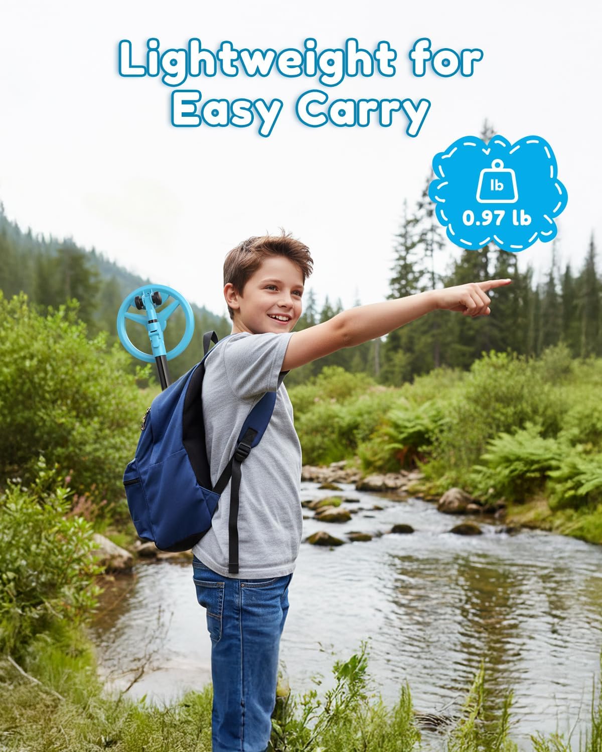 GDDREAM Kids Metal Detector Rechargeable – 18H Max Exploration, Adjustable 23.6"-34.2" Metal Detectors for Kids with LCD Display, 6.5" IP67 Waterproof Coil, 0.97 lb Lightweight, Gift for Boys & Girls