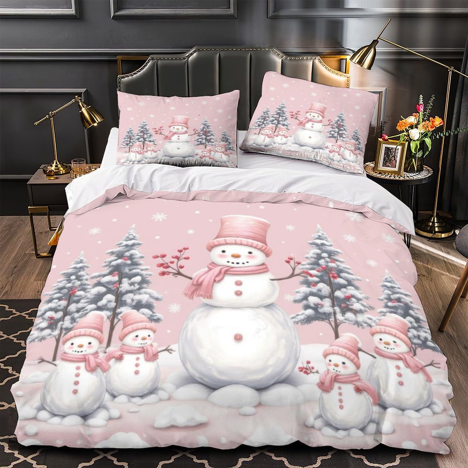 Housse de couette 135x200 Bonhomme de Neige avec parure de lit zippée pour ado