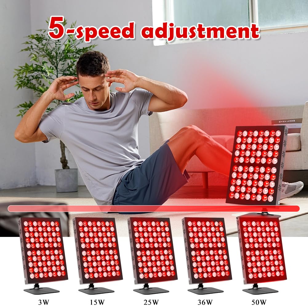 Panneau de lampe à lumière rouge 80 LED, 62 W 850 nm et 660 nm, lampe infrarouge Red Light Therapy avec 5 niveaux de luminosité et minuterie de 10/20/30 min, angle de lampe infrarouge réglable