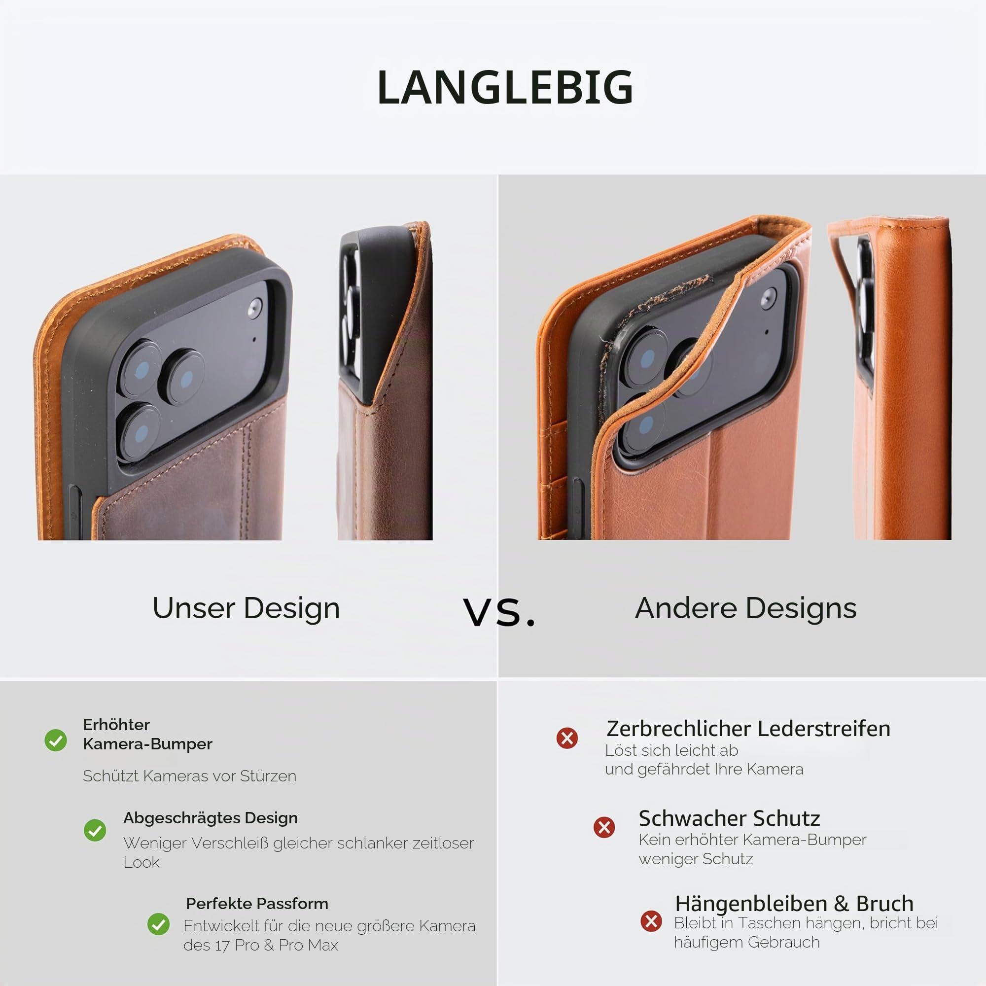 Snakehive Lederhülle für iPhone 17 Pro Max – Klapphülle mit Kartenfächern & Standfunktion (Braun)
