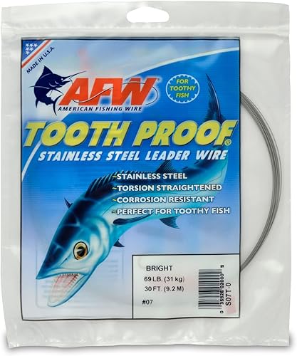 Miniatura 27 de AFW Alambre duro de acero inoxidable a prueba de dientes, brillante y camuflaje para tiburón, barracuda, caballa real, Wahoo, protección contra