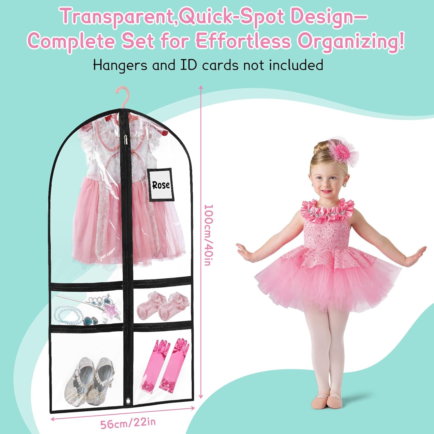 10 Pack Garment Bags for Dance Costumes,40" Kids Clear Garment Bags for Hanging Clothes with 4 Zipper Pocket,Dance Competition Must Haves for Dance Competition, Travel, Closet Storage(Black) - Image 2