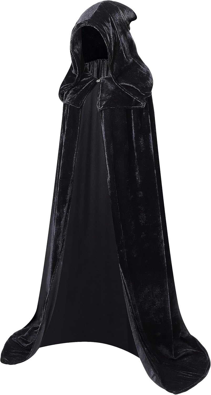 TOONRAIN Witch Cloak Velvet Hooded Cape Vampire Cape Witch dress for Halloween Sorceress Cosplay for Adult Women(140,Black) - Image 2
