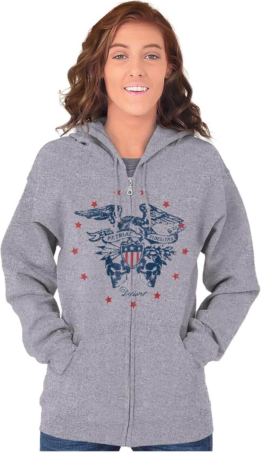 Brisco Brands Patriotic Bald Eagle American Flag Zip Up Hoodie Mens Womens Medium Sport Grey image 5 of 6 B0BM52X3HQ