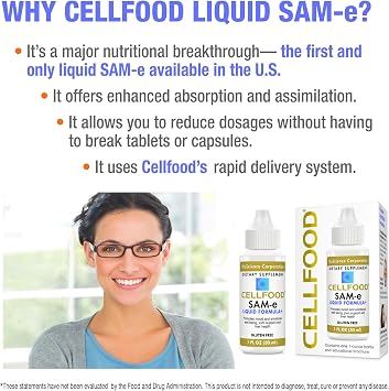 Cellfood SAM-e Liquid Formula+, 1 fl oz - Joint Support & Liver Health - Liquid for Easier Absorption & Better Bioavailability - Gluten Free, Non-GMO - 30-Day Supply