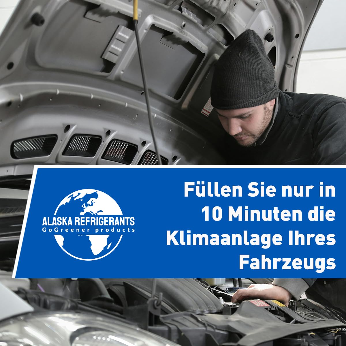 Double Kit – 3in1 Alaska Refrigerants R134a Ersatzkältemittel mit PAG 100 Öl und Dichtmittel + Schlauch & Manometer