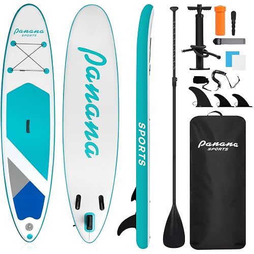 Panana Inflatable Stand Up Paddle Board 10'/10'8''x30''/32''x6'' iSUP Non-Slip Deck Paddleboard for Adults Beginners Youth, with Paddle Pump Fins Leash Backpack
