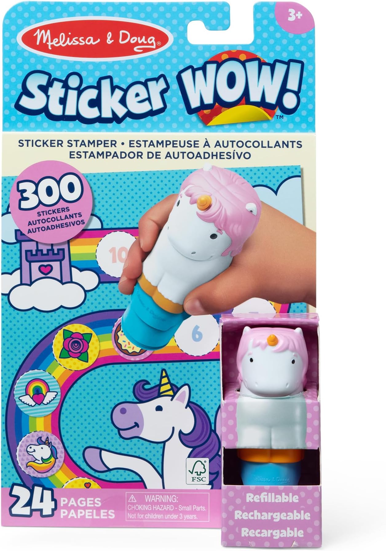 Sticker Wow!™ 24-Page Activity Pad and Sticker Stamper, 300 Stickers, Arts and Crafts Fidget Toy Collectible Character – Unicorn Creative Play Travel Toy for Girls and Boys 3+